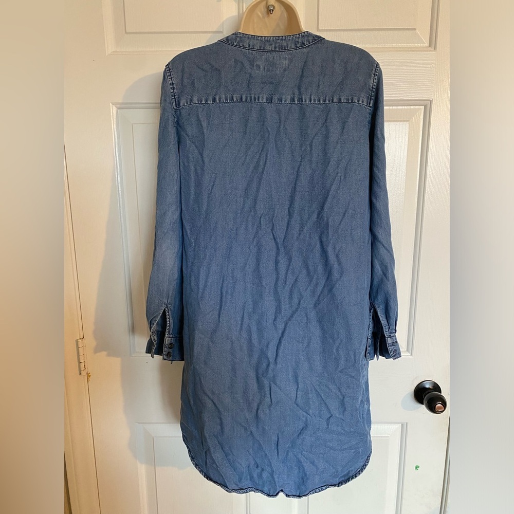H&M Blue Denim Stretch Pockets Long Sleeve Casual Shirt Dress Tunic Size 4 - Picture 2 of 5